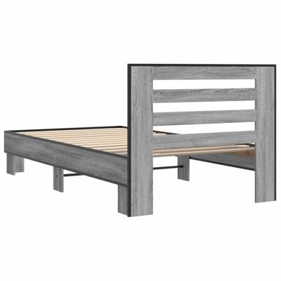 Bedframe bewerkt hout metaal grijs sonoma eiken 200x200 cm