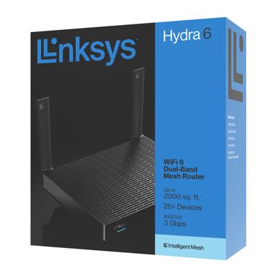 Linksys Hydra 6 dual-band Mesh WiFi 6-router (AX3000) - Draadloze gamingrouter met snelheden tot 3 Gbps, ondersteunt meer dan 25 apparaten en 185 m2 dekking - Werkt met het Linksys Mesh WiFi-systeem