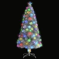 Kunstkerstboom met verlichting 120 cm glasvezel wit - thumbnail