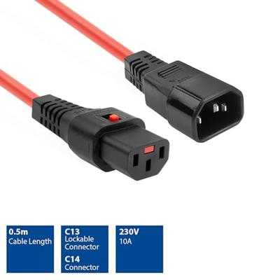 ACT AK5192 Netsnoer C13 IEC Lock | C14 | Rood | 50 cm - thumbnail