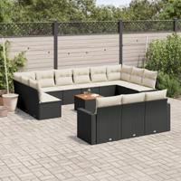 14-delige Loungeset met kussens poly rattan zwart - thumbnail