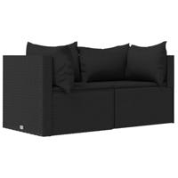 3-delige Loungeset met kussens poly rattan zwart - thumbnail