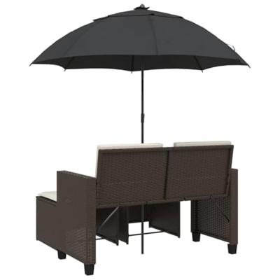 Tuinbank 2-zits met parasol en voetenbanken poly rattan bruin Tuinbank 2-zits met parasol en voetenbanken poly rattan bruin