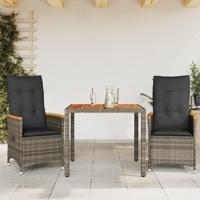 3-delige Bistroset met kussens poly rattan grijs - thumbnail