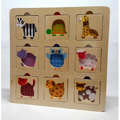 Inlegpuzzel hout zoek het dier 9pc