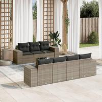 8-delige Loungeset met kussens poly rattan grijs - thumbnail