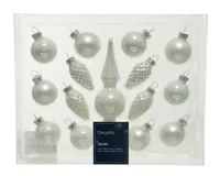 Decoris kerstballen piek glas 15st winterwit - thumbnail