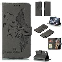 Feather patroon Litchi textuur horizontale Flip lederen draagtas met portemonnee & houder & kaartsleuven voor Galaxy A10 (grijs) - thumbnail