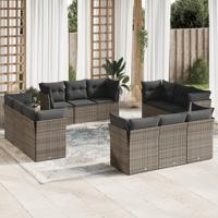 12-delige Loungeset met kussens poly rattan grijs - thumbnail