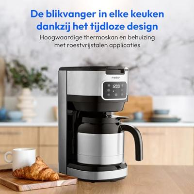 Digitaal geïsoleerd filterkoffiezetapparaat - MEDION - 900W - 1,2L - Zilver