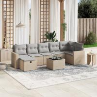 7-delige Loungeset met kussens poly rattan gemengd beige - thumbnail