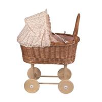 Rieten poppenwagen met stoffen kap - Eikmotief - thumbnail