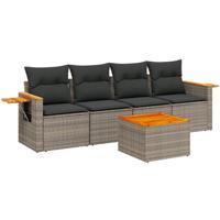 5-delige Loungeset met kussens poly rattan grijs - thumbnail
