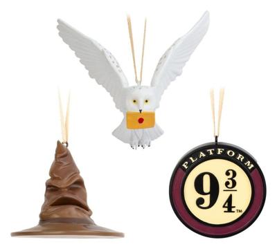 Harry Potter Set of 3 Christmas Ornaments Sorting Hat, Platform 9 3/4 and Hedwig 7 cm