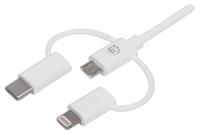 Manhattan 353434 3-in-1 oplaadkabel: Lightning/Micro USB/USB Type C USB Type C USB Type A stekker naar Lightning, USB Micro-B en USB Type C stekker 1 m wit - thumbnail