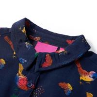 Kinderjurk met lange mouwen vogelprint 128 marineblauw - thumbnail