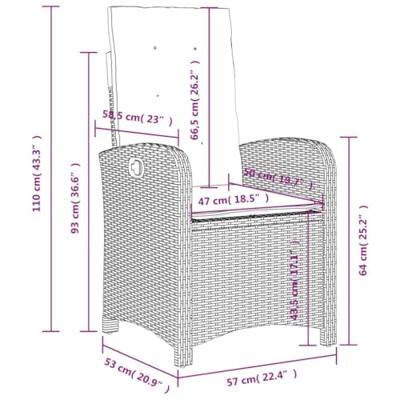Tuinstoelen 2 st verstelbaar met kussens poly rattan zwart - thumbnail