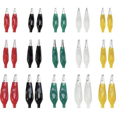 TRU COMPONENTS 93038C196 Krokodillenklemmenset Zwart, Rood, Wit, Groen, Geel 30 stuk(s)