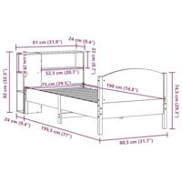 Bed met boekenkast zonder matras grenenhout wit 75x190 cm - thumbnail