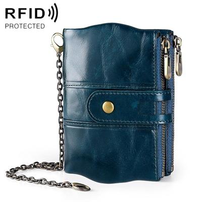 LT3539 Cowhide Leather Zipper Buckle Anti-magnetic RFID Wallet Clutch Bag for Men with Card Slots & Shoulder Strap(Blue)