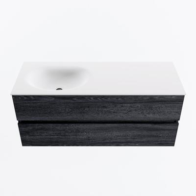 MONDIAZ VICA 120cm badmeubel onderkast Antracite 2 lades. Wastafel MOON links 1 kraangat, kleur Talc.