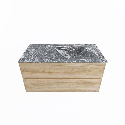 MONDIAZ VICA-DLUX 100cm badmeubel onderkast Washed Oak 2 lades. Inbouw wastafel CLOUD rechts 1 kraangat, kleur Lava.