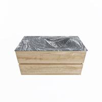 MONDIAZ VICA-DLUX 100cm badmeubel onderkast Washed Oak 2 lades. Inbouw wastafel CLOUD rechts 1 kraangat, kleur Lava. - thumbnail