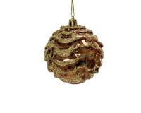 Kerstbal kunststof dennenappel 8 cm espresso glans - thumbnail