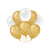 Ballonnen Congrats Goud/Wit (8st) - thumbnail