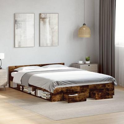 Bedframe met lades bewerkt hout gerookt eikenkleurig 120x200 cm