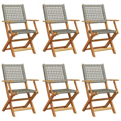 Tuinstoelen 6 st inklapbaar poly rattan en massief hout grijs - thumbnail