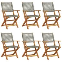 Tuinstoelen 6 st inklapbaar poly rattan en massief hout grijs - thumbnail