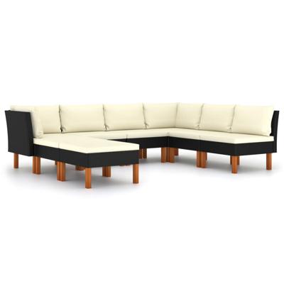 8-delige Loungeset met kussens poly rattan zwart