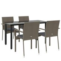 5-delige Tuinset met kussens poly rattan zwart en grijs - thumbnail