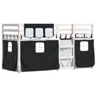 Stapelbed met gordijnen 75x190 cm grenenhout wit en zwart - thumbnail