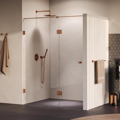 Brauer Void - Carving Nisdeur - 2-Delig - Helder Glas - 150 x 200 cm - Omkeerbaar - met Draaideur 70 cm - Aan Glas - incl. Glascoating - PVD Koper Geborsteld