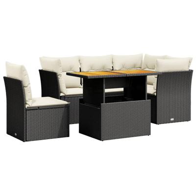 5-delige Loungeset met kussens poly rattan zwart - thumbnail