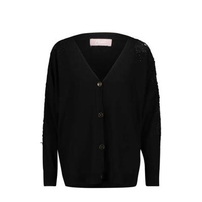 Cassis fijngebreid vest met kant zwart/goud