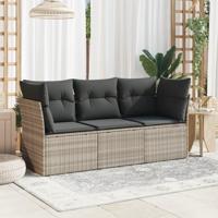 3-delige Loungeset met kussens poly rattan lichtgrijs - thumbnail