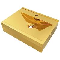 VidaXL Wastafel met overloop 60x46x16 cm keramiek goudkleurig - thumbnail