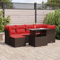 7-delige Loungeset met kussens poly rattan acacia bruin - thumbnail