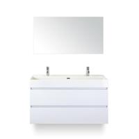 Maxx XL Badmeubelset 120 cm - Wit Hoogglans - Wastafel Kube Enkel 2 kraangaten - met Spiegel - thumbnail