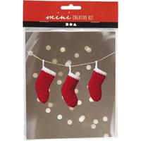 Creativ Company Mini hobbyset haken, kerstsokken, rood/wit, 1 doos - thumbnail