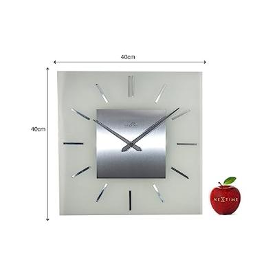 NeXtime NE-3148 Wandklok 40 X 40 Cm, Melkglas, &apos;Stripe Square&apos; Radio Controlled