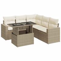 6-delige Loungeset met kussens poly rattan beige - thumbnail