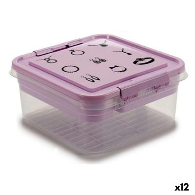 Juwelenkistje Paars Transparant Plastic 24,5 x 11,5 x 26 cm (12 Stuks)