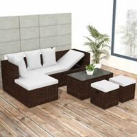 vidaXL 4-delige Loungeset met kussens poly rattan bruin - thumbnail