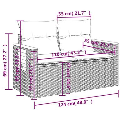 6-delige Loungeset met kussens poly rattan grijs