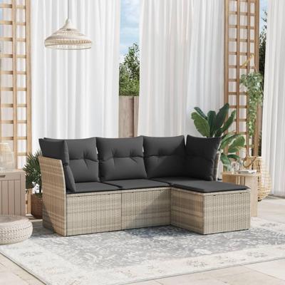 4-delige Loungeset met kussens poly rattan lichtgrijs - thumbnail