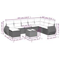 9-delige Loungeset met kussens poly rattan zwart - thumbnail